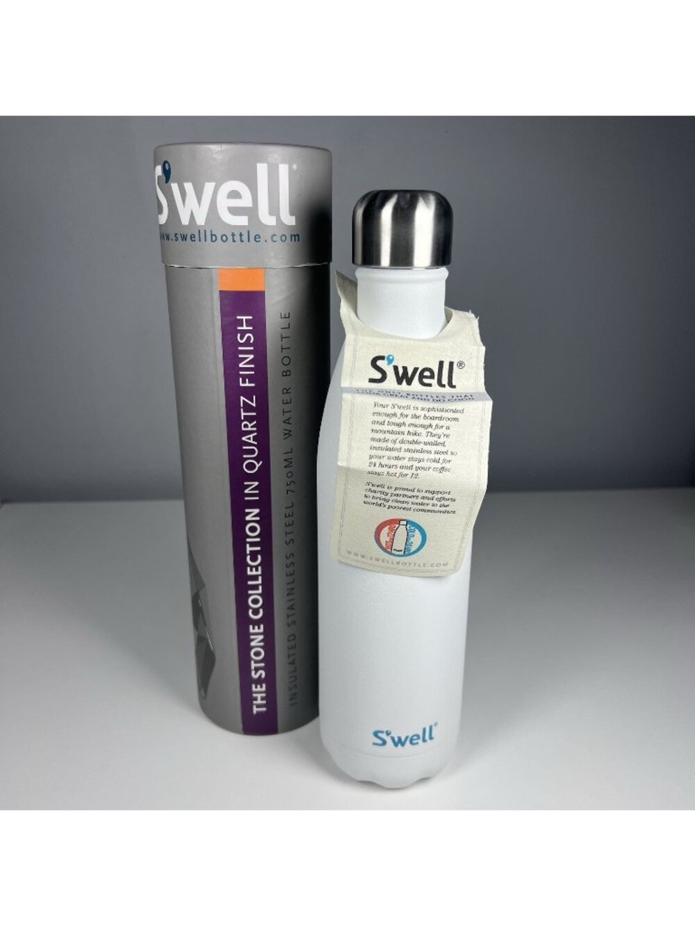 S’well Moonstone 25 oz Stainless Steel Water Bottle Stone Collection White New!
